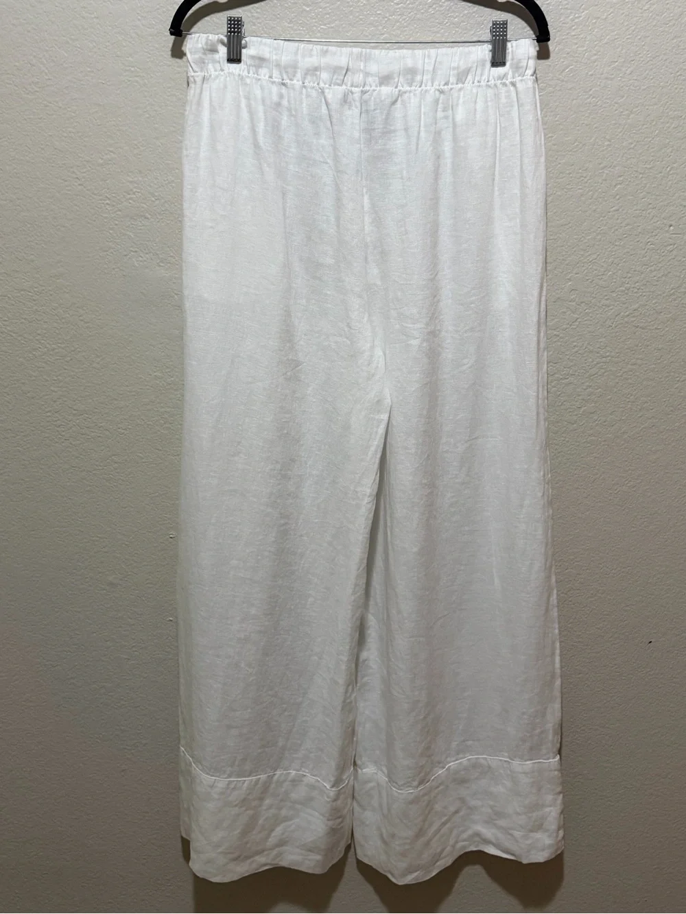 NWT ZARA 100% Linen Wide Leg Pants White Size Large Coastal